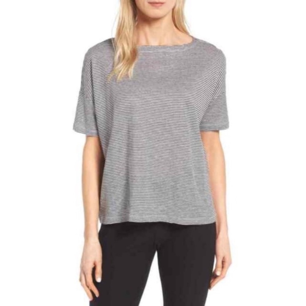 Eileen Fisher Oversized Organic Cotton Striped Tee EUC